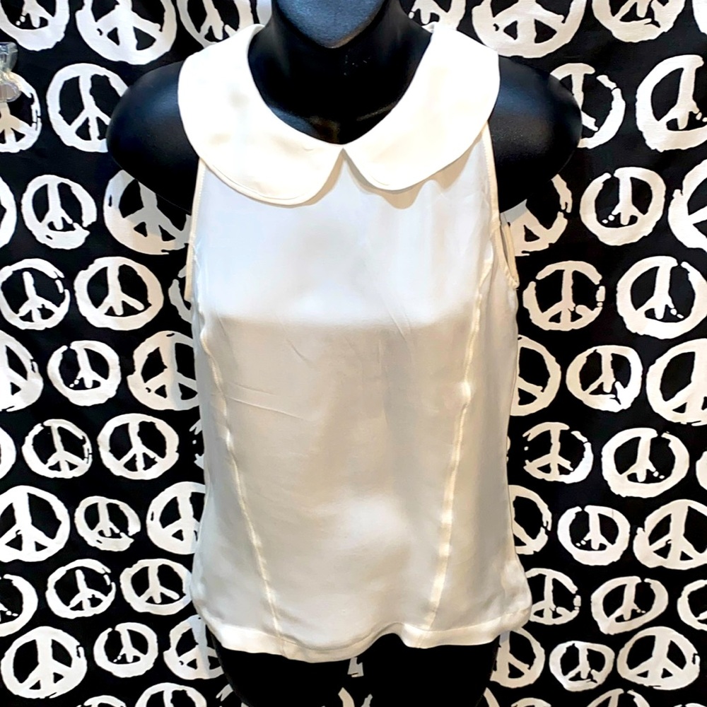 100% SILK CABE BONE TANK BABYDOLL COLLAR SIDE SEAMS SZ 4